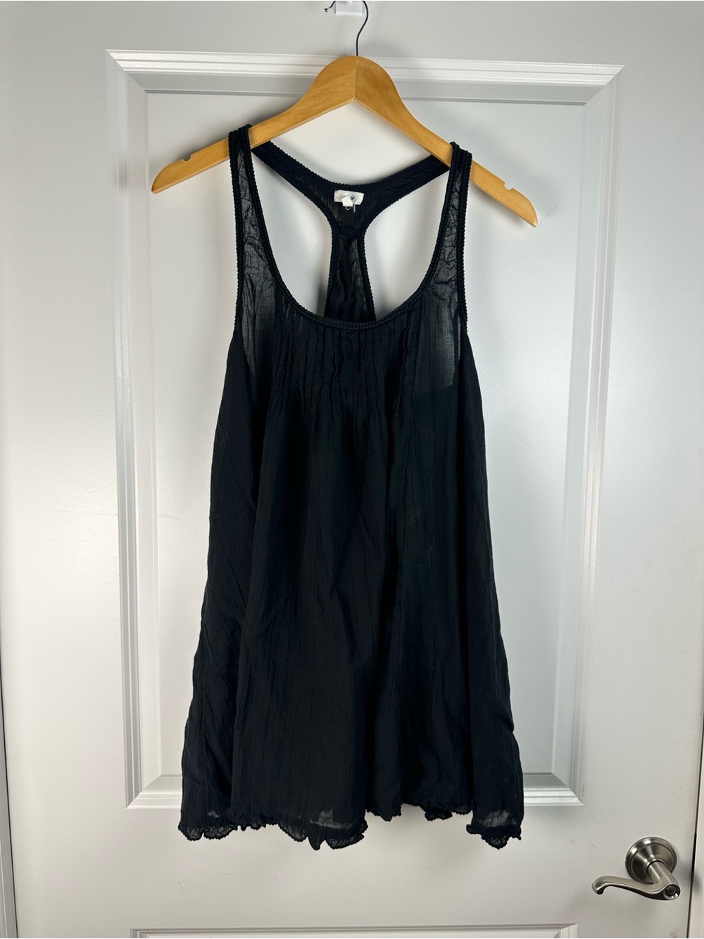 Aerie Black Crinkle Gauze Racerback Cover Up Dress Crochet Trim Small - Picture 4 of 8